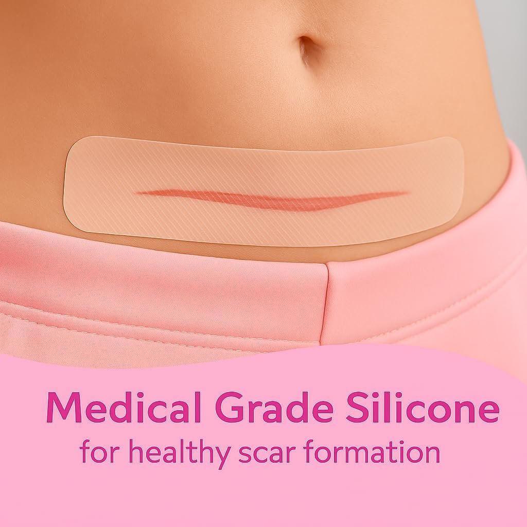 Ninja Mama Pack of 6 C-Section Silicone Scar Strips. C Section Recovery Must Have Transparent Scar Patches, 20Cm X 5Cm Reusable for C-Section. Includes Keep Clean Case & Pouch image number 1