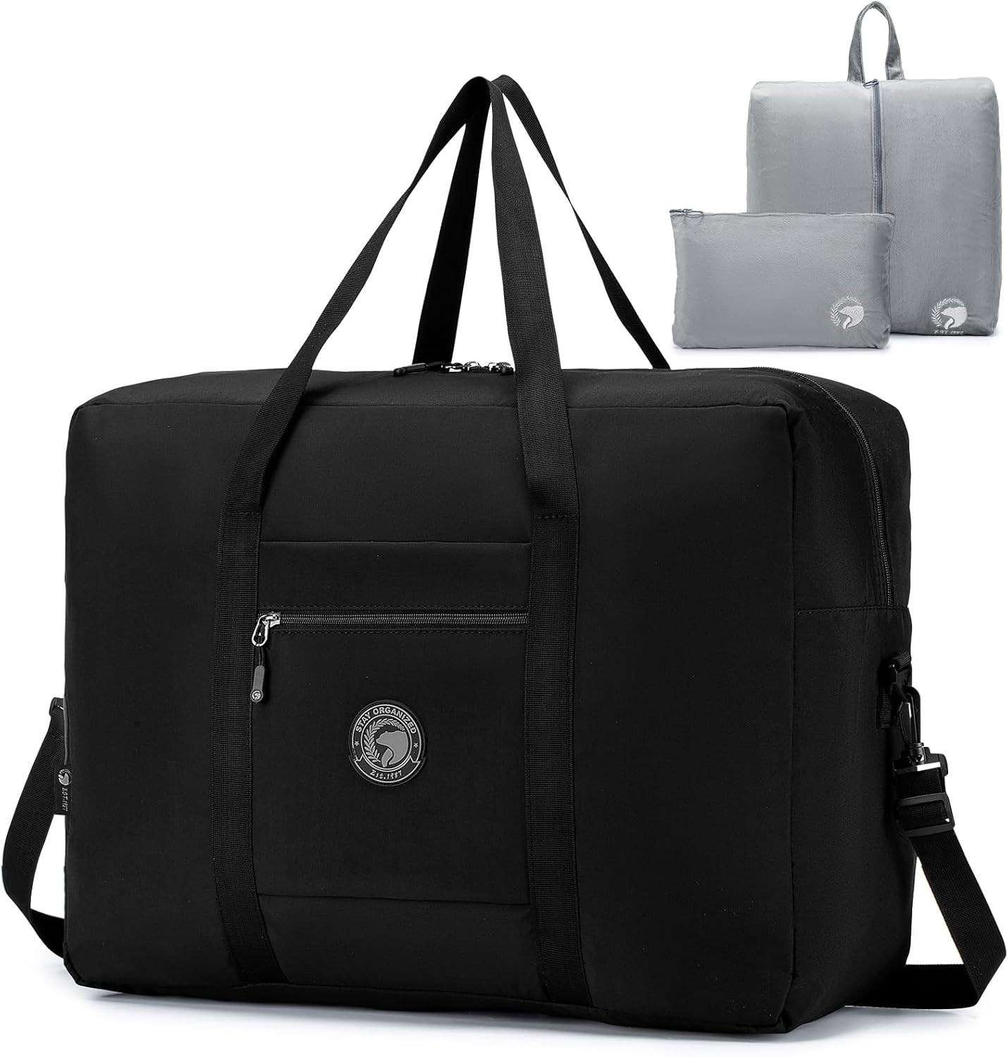 SPAHER 45L Travel Duffle Bag Cabin Bag Lufthansa 55X40X20 Carry on Hand Luggage Lightweight Foldable Cabin Luggage Overnight Weekender Holdall Tole Bag Waterproof Travel Handbag Black