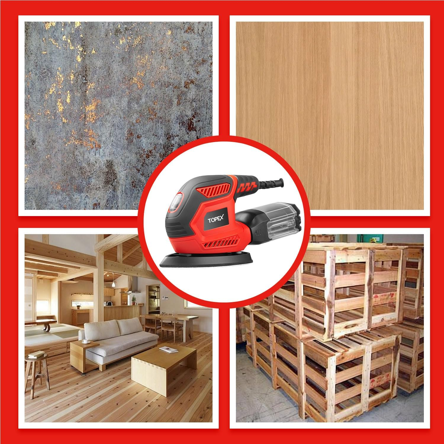 Topex 200W Electric Detail Sander Power Detail Sander Electric Sander Handheld Sanding Machine Small Triangular Palm Sander for Home Decoration Furniture Finishing with Sandpaper & Dust Box