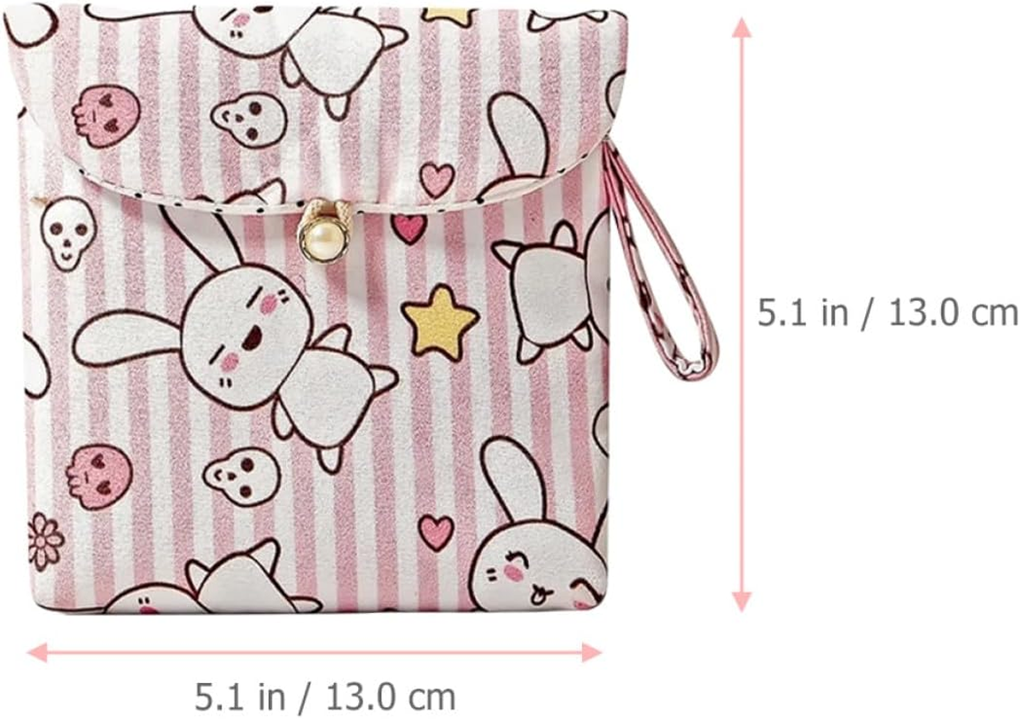WEKAMOS 4Pcs Portable Sanitary Napkin Pouch Set Cartoon Prints, Lightweight Period Storage Bags for Travel and Daily Use, Multi-Compartment Sanitary Pads and Tampon Holder image number 4