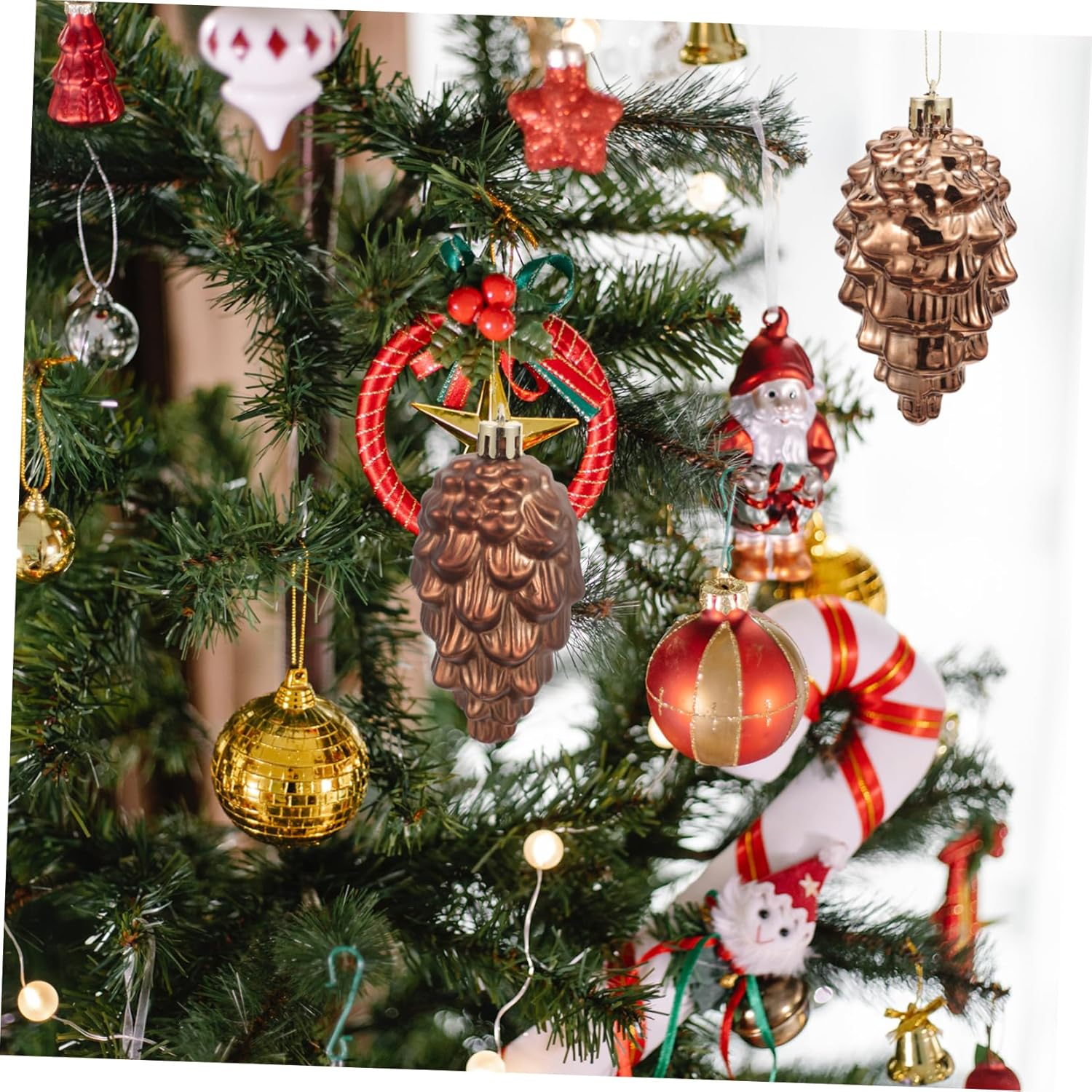 Plastic Christmas Tree Pine Cones Ornaments 8 Pack Warm Cozy Easy to Hang Festive Decor for Your Home image number 1