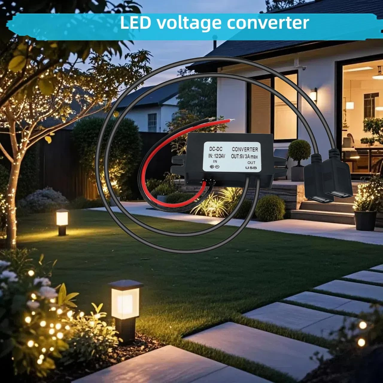 DC DC down Adapter 12V/24V to USB 5V 3A Converter Regulator Cable, 12V/24V to 5V Step-Down Converter, Non-Insulated Buck Power Converter (Input 8-32V) image number 6