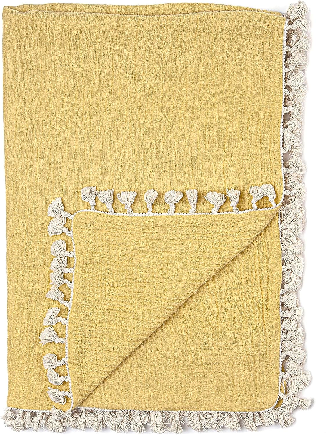 Crane Baby Muslin Swaddle Blanket, Soft Cotton Lightweight Nursery and Stroller Blanket for Baby Boys & Girls, Ochre Yellow, 30" X 40" image number 3