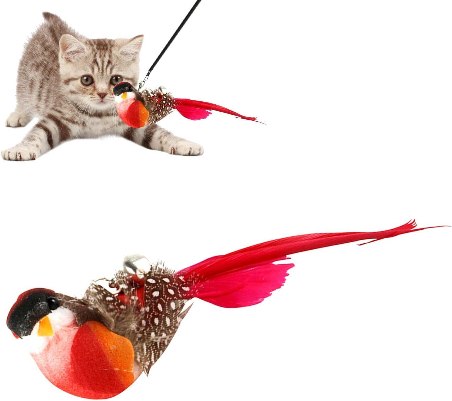 Bird Toy for Cats, Bird Cat Teaser Stick Toy with Bell and Feather, Cat Wand Replacement, Kitten Sticks, Interactive Cat Teaser for Pet Indoor Cats Puchen