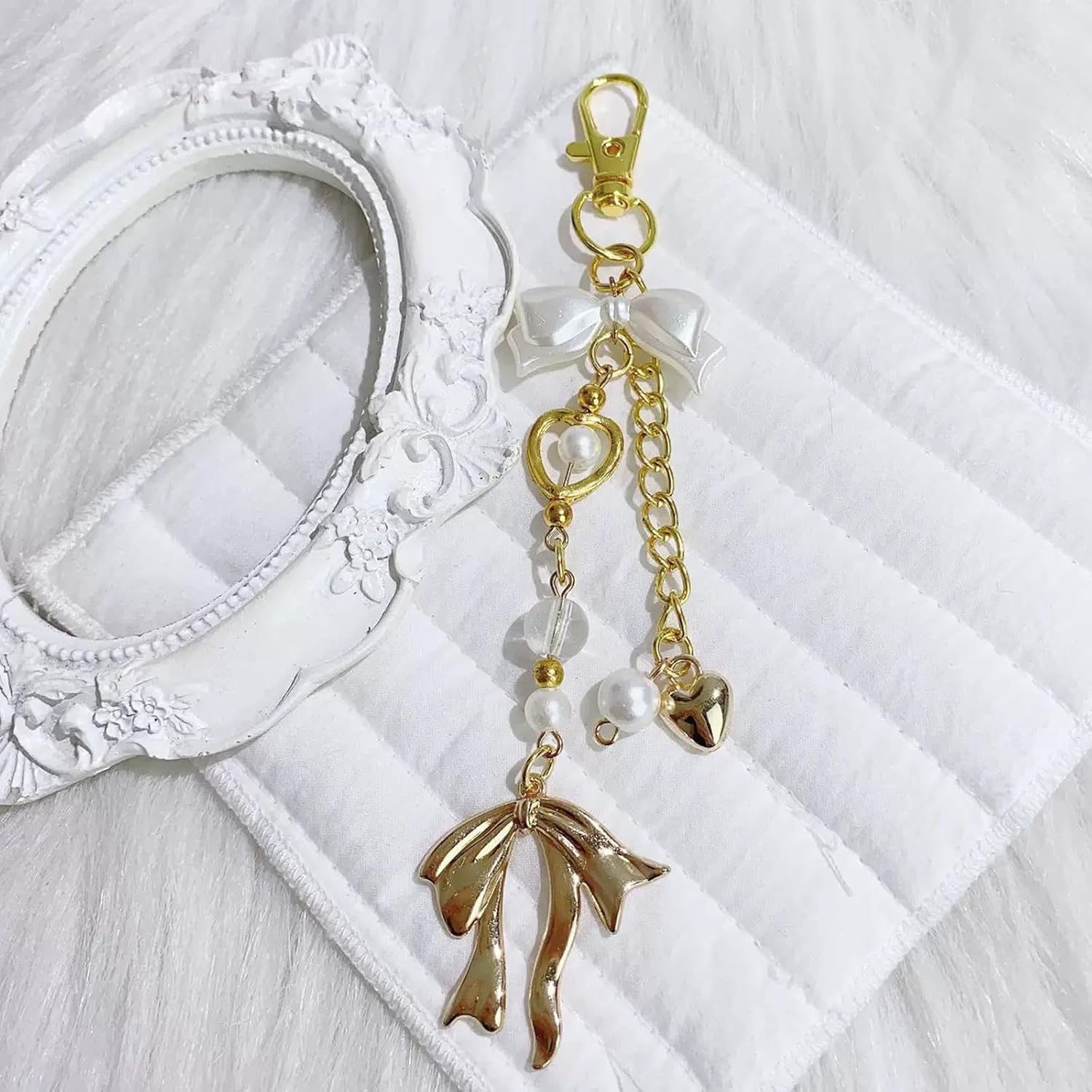 Sunla Charm Chains for Kindle, Cute E-Reader Phone Charm Bracelets Accessories Gift for Reader Booklovers Women for Kindle/Phone/Camera/Bag Decor - Gold Bow image number 4