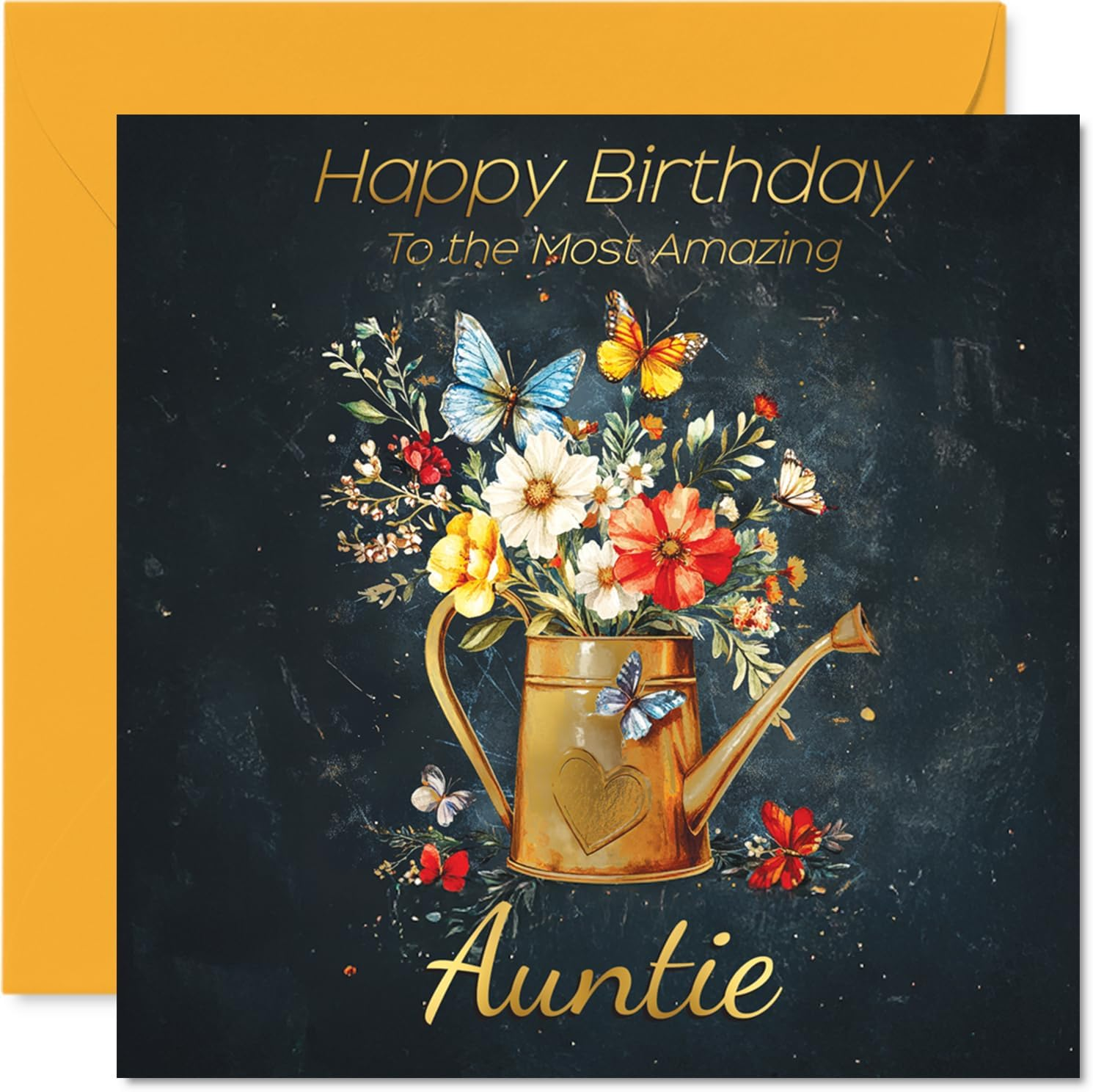Gold Nana Birthday Card - Watering Can Flowers - Happy Birthday Card for Nana from Grandson Granddaughter, 145Mm Golden Floral Garden Greeting Cards