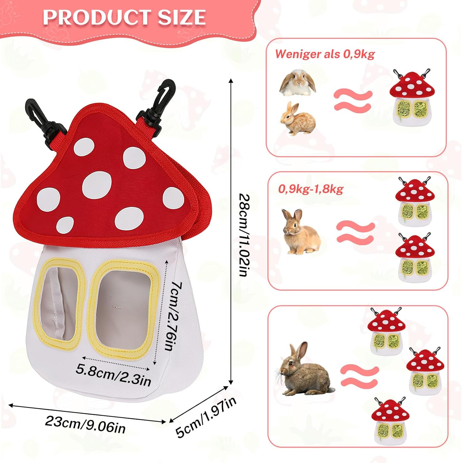 Hay Bag Guinea Pigs, Dellyy Rabbit Food Bag, Hay Bag, Guinea Pigs, Small Animal Feeder, for Rabbit, Chinchilla, Hamster, Small Animals, with 2 Windows (White, 2) image number 5