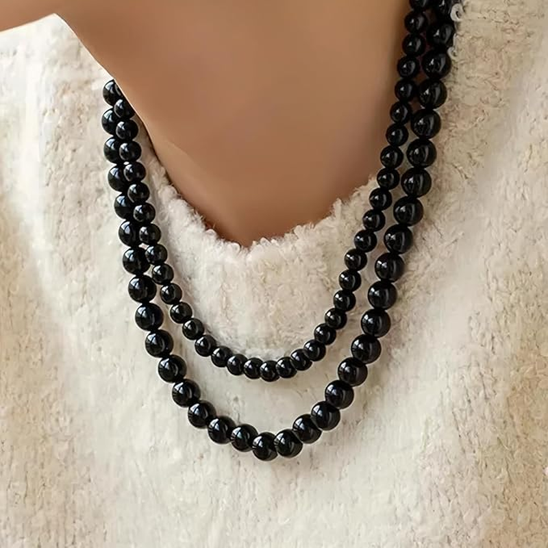 Faux Pearl Necklaces,Women Long Pearl Necklace Costume Jewelry,Pearl Necklace Vintage Multi Strands Necklace,Layered Pendant Pearls Jewelry Pearl Necklaces,White Pearl Costume Necklace - Black image number 6