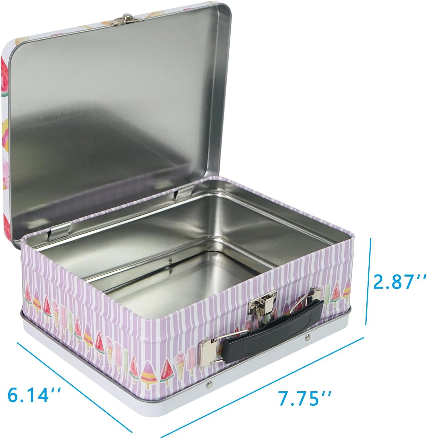 Luwint Tin Storage Box with Handle Small Metal Fun Box Cute Sturdy Tin Box Decorative Keepsake Case with Lid (Ice Cream) - Ice Cream image number 6