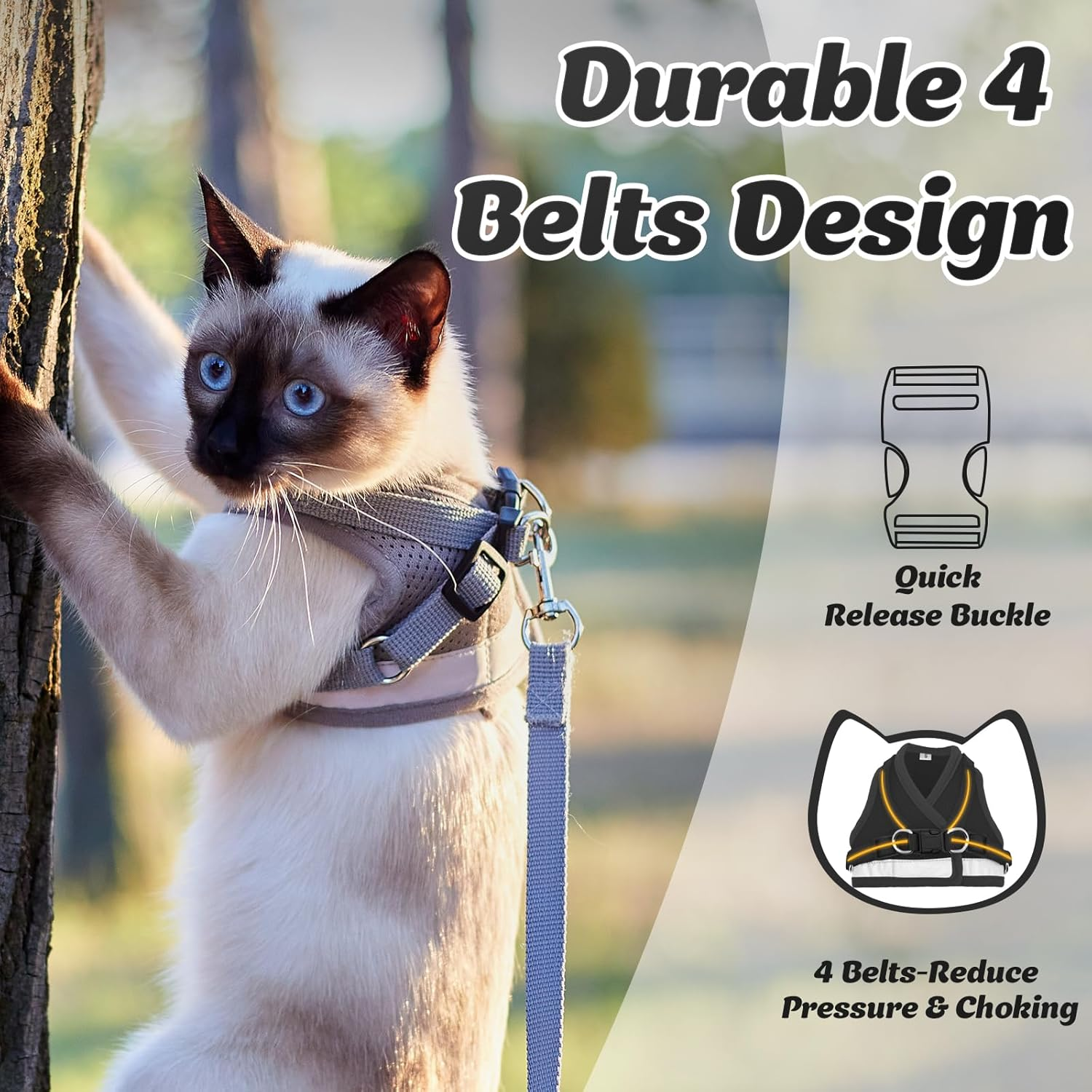 Cat Harness and Leash Set for Walking Escape Proof Small Cat and Dog Harness Soft Mesh Harness Adjustable Cat Vest Harness with Reflective Strap Comfort Fit for Pet Kitten Puppy Rabbit image number 3