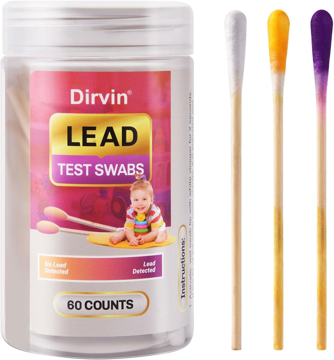 Dirvin Lead Test Kit, 30-Second Instant Results, Home Use Lead Paint Test Kit Suitable for All Painted Surfaces-Metal, Jewelry, Toys, Dishes, Ceramics, Wood (60 Pcs) image number 4