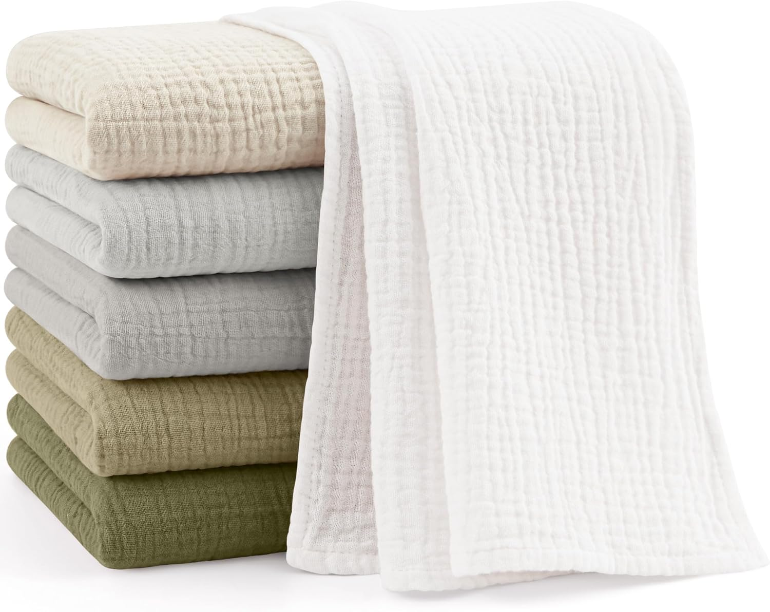 Bearmoss 100% Cotton Muslin Burp Cloths Sets 6 Pack Large Burping Clothes Extra Soft Absorbent 60X60Cm for Newborn Unisex Baby Girls and Boys (Gray Green)