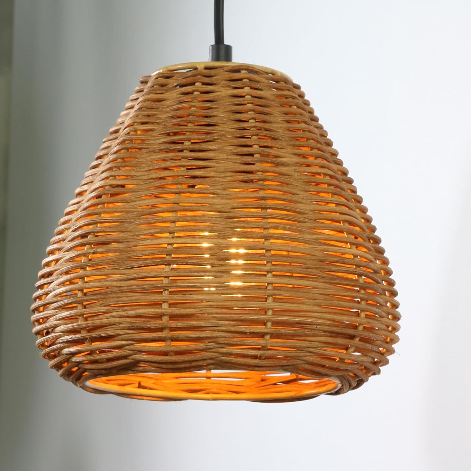 Round Rattan Lampshade Boho, Stylish Upgrade Lampshade for Table Lamp, Hanging and Floor Lamp, All Indoor Spaces (Black, 14 Cm Diameter 15 Cm Height) image number 5