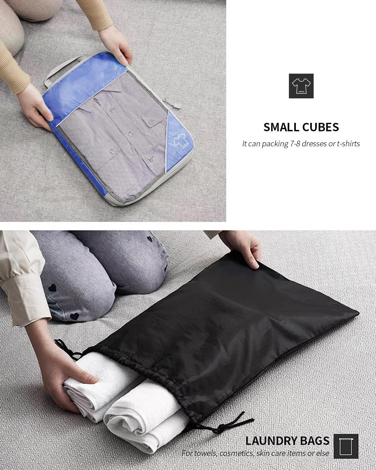 Compression Packing Cubes for Suitcases, VNPONV 6 Set of Travel Luggage Packing Organizers, Suitcase Organizer Bags Set for Expandable Packing Organizers Travel Accessories (Darkblue) image number 6