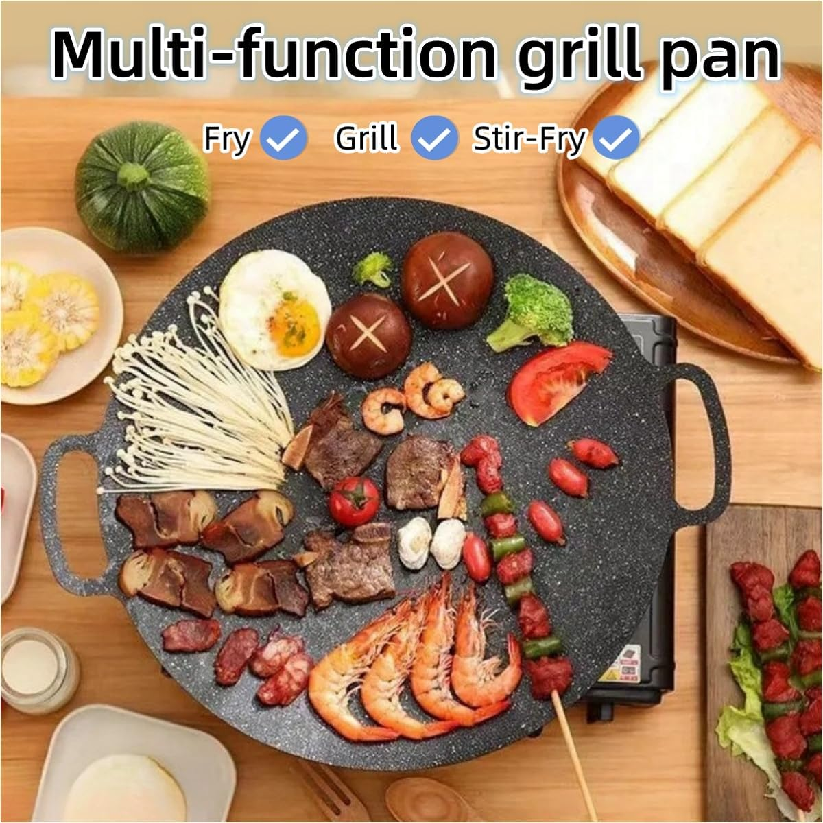 Korean BBQ Grill Pan Set, Cast Iron Grill, Portable Non Stick Smokeless BBQ Cast Iron Griddle/Pan, Barbecue Hot Plate Korean Grill Pan, with Handles & Bag for Indoor Outdoor Camping Grilling (30Cm)