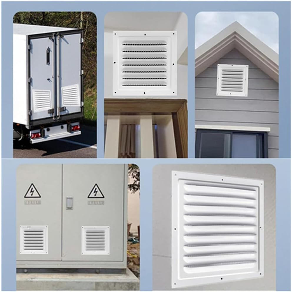 White Vent Cover, Granmagazz Attic Vent Soffit Vent Aluminum Wall Vent Metal Shed Vent Square Vent Louver Vent Grille with Built-In Insect Screen for Home Improvement Vent Duct Cover 25X25Cm image number 4