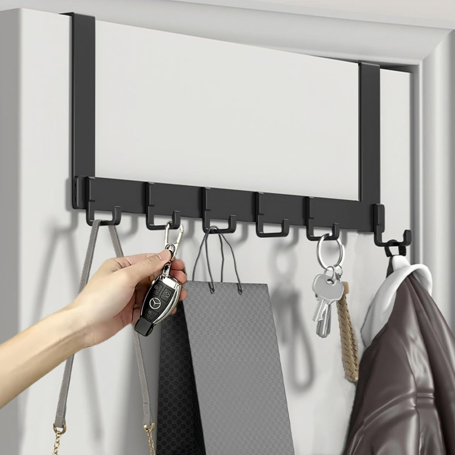 Over the Door Hook Hanger,Door Hanger with 6 Hooks, Door Towel Rack for Hanging Coats, Bags and Hats on the Back of Bedroom and Bathroom Doors - Dark Grey image number 6