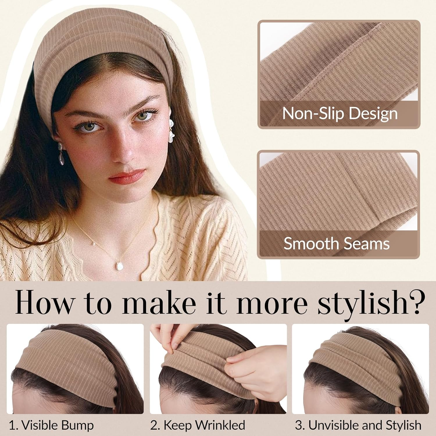 Miucat 8Pack Wide Headbands for Women, Non Slip Thick Headbands Soft Cotton Boho Head Bands for Yoga Workout Fashion Hair Accessories image number 1