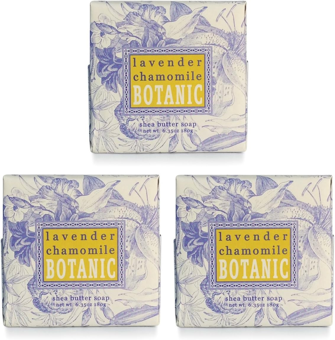 (3 Pack, Lavender Chamomile) - Greenwich Bay LAVENDER CHAMOMILE Spa Soap, Enriched with Essential Oils of Lavender and Chamomile, Shea Butter, and Cocoa Butter. No Parabens, No Sulphates 190Ml (3 Pack) image number 2