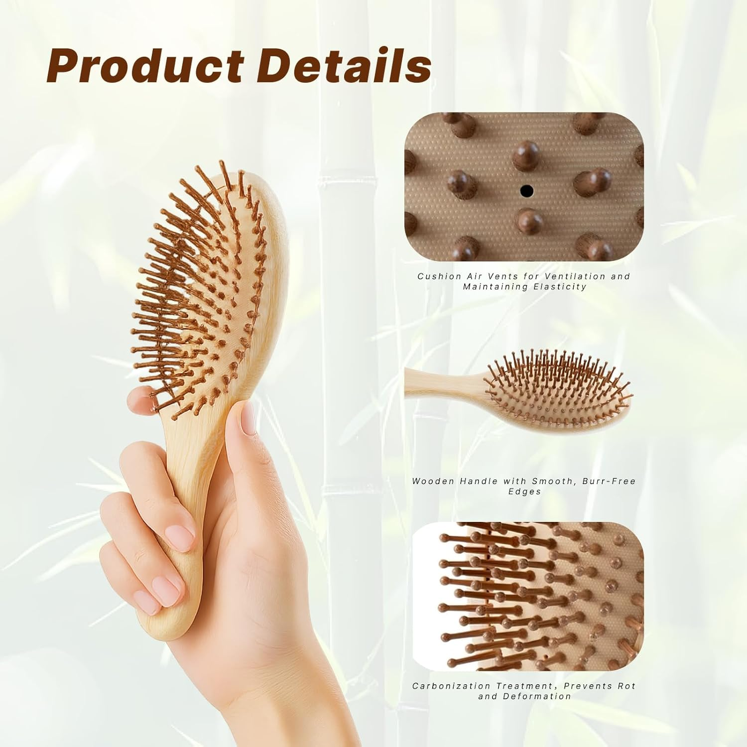 Bamboo Paddle Wooden Hair Brush, Eco-Friendly Natural Bamboo Wooden Brush with Air Cushion, Wide Tooth Comb for Scalp Massage, Reduces Frizz, Suitable for All Hair Types, Durable Hair Care Tool