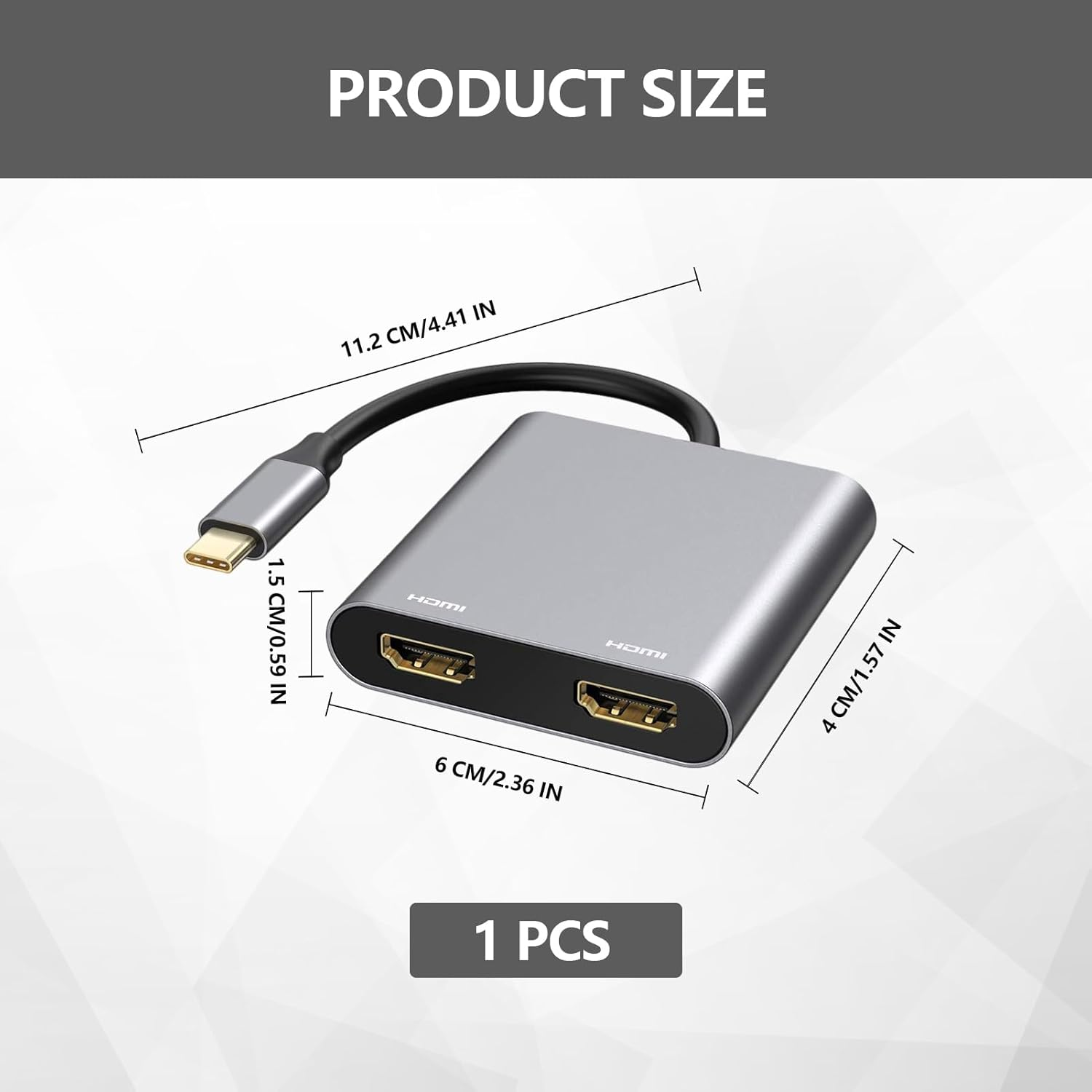USB C HDMI Splitter, USB C to Dual HDMI Adapter 4K@60Hz, HDMI Splitter for Dual Monitors Extended Display, Support Dual Monitors 4K 30Hz, Compatible with Macbook, Macbook Pro, Dell XPS (Grey) image number 4