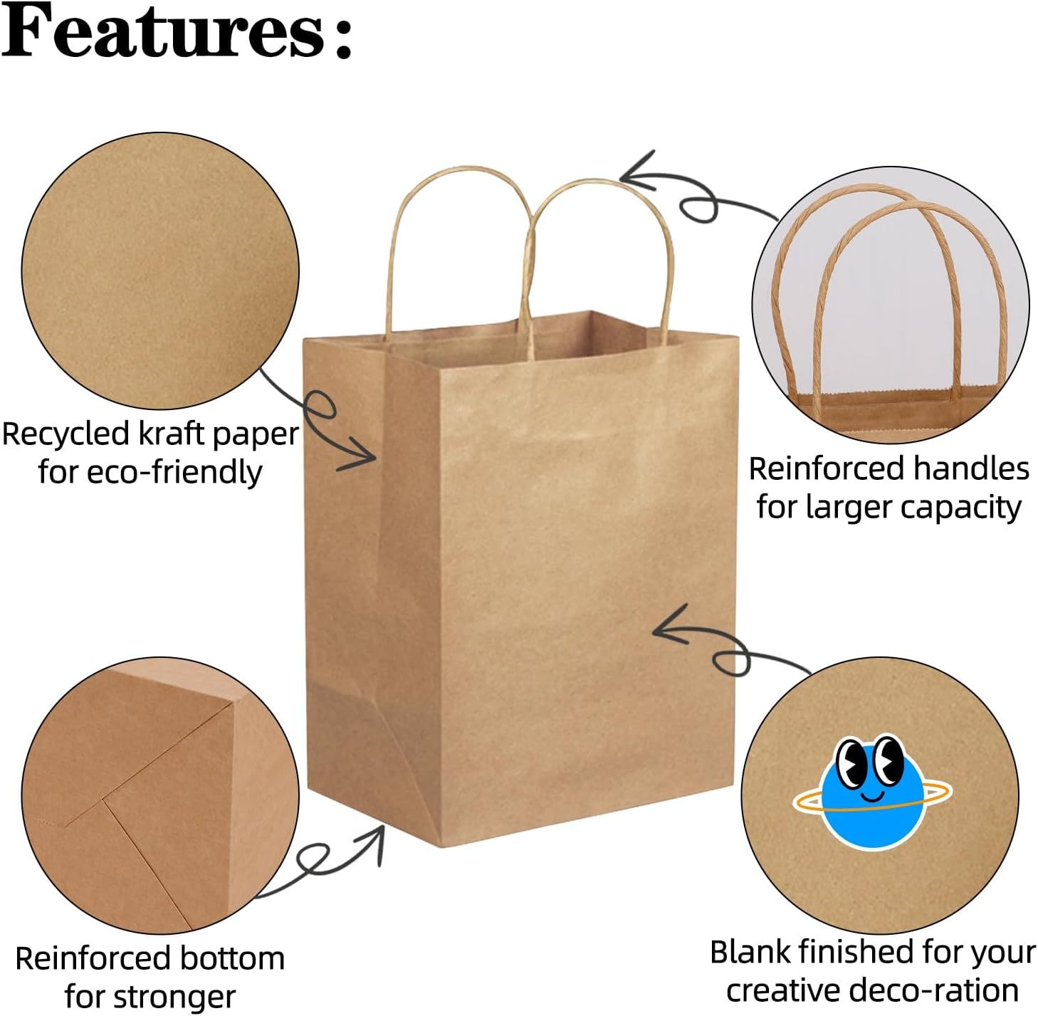 Brown Kraft Paper Bags Small Gift Bags with Handles Party Favor Bags 120Pcs 21 * 11 * 27 CM Small Paper Bags for Shopping, Wedding,Retail,Birthday,Party,Graduation,Halloween,Christmas