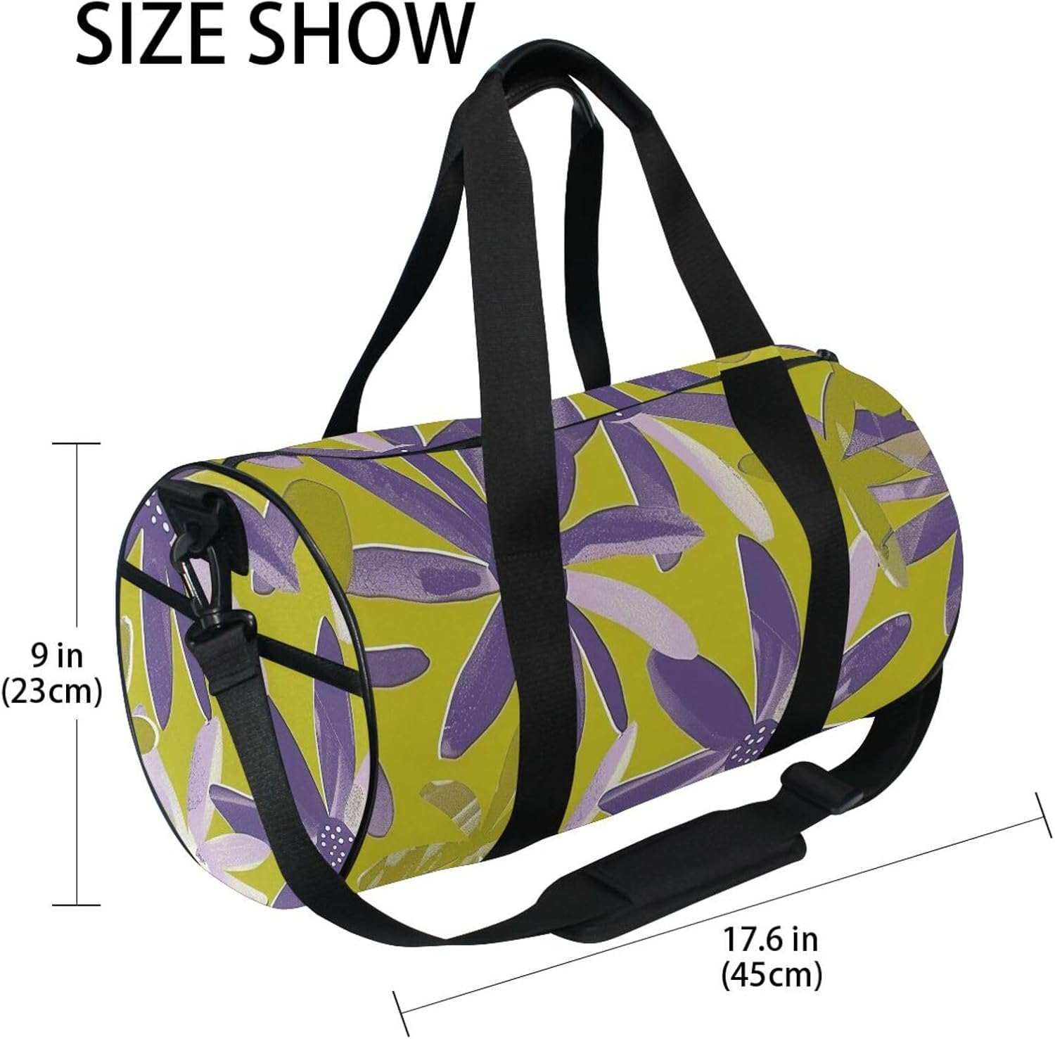Purple Flower Green Pattern Travel Tote Bag Travel Weekender Gear Bag Hiking Multifunctional image number 3