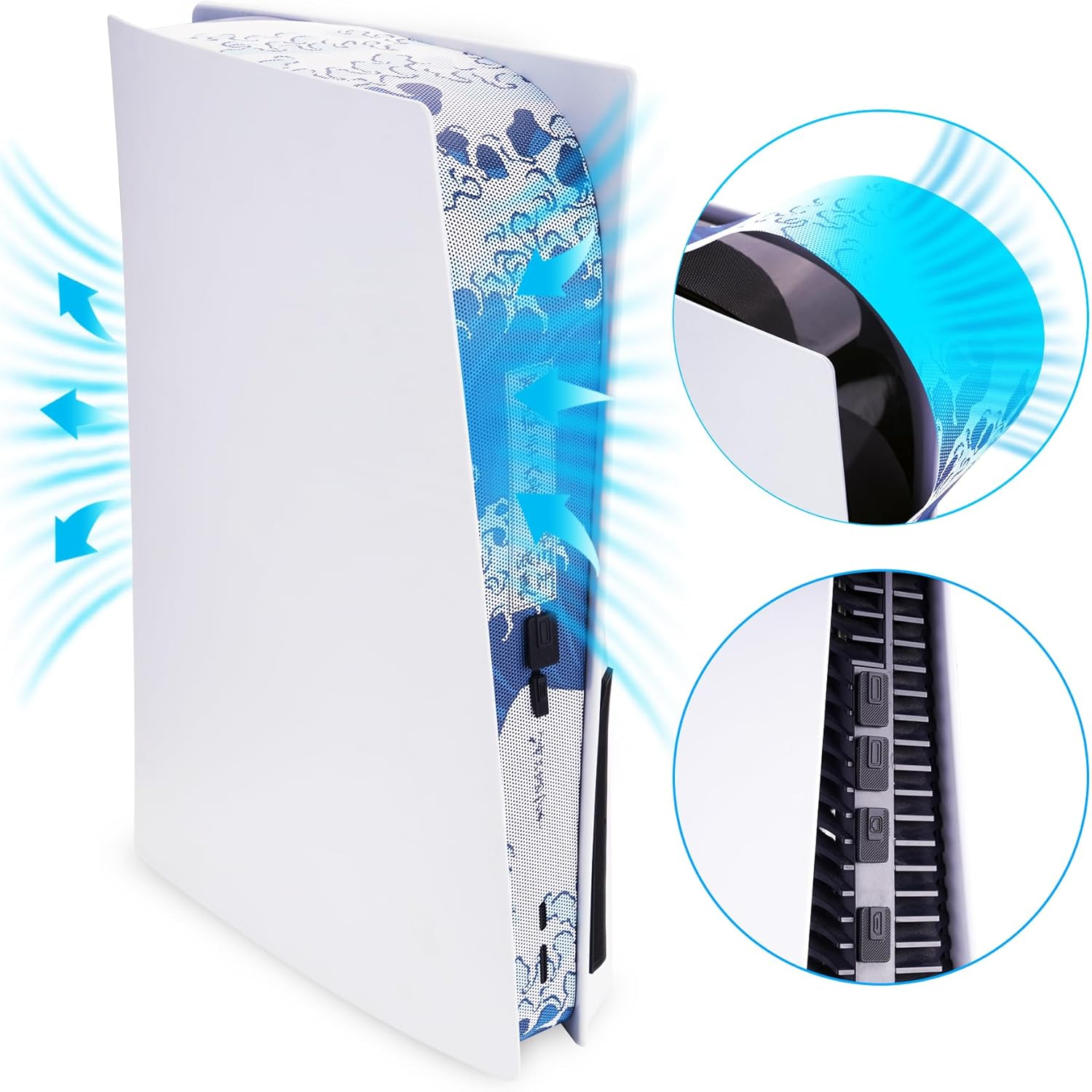 Playvital Dust Filter and Port Plug Set for Ps5 Disc & Digital Console Breathable Anti-Dust Cover Net with 12 Silicone Plugs, Easy-Install Dust Proof Kit for Ps5 Accessory-The Great Wave off Kanagawa - Cherry Blossom Whisper image number 7