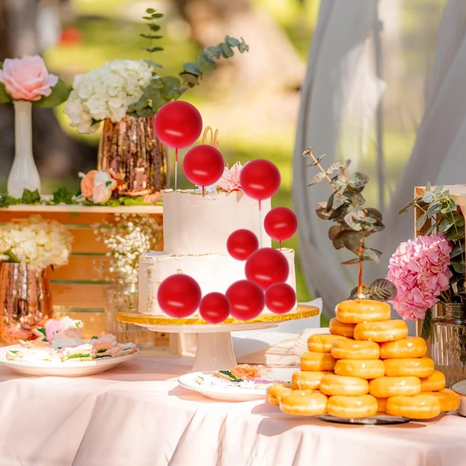 30Pcs Mini Balloon Cake Topper, round Foam Cupcake Topper Ball Cake Decoration,Diy Cake Insert Topper for Birthday Anniversary Graduation Party Decor Red - Blue image number 2