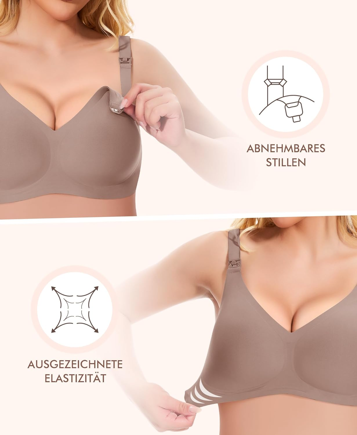Qoonoo Nursing Bra without Underwire Pregnancy Bra Women'S Breastfeeding Bra Large Breasts Cotton Sleep Nursing Bra for Women, Gray, M image number 5