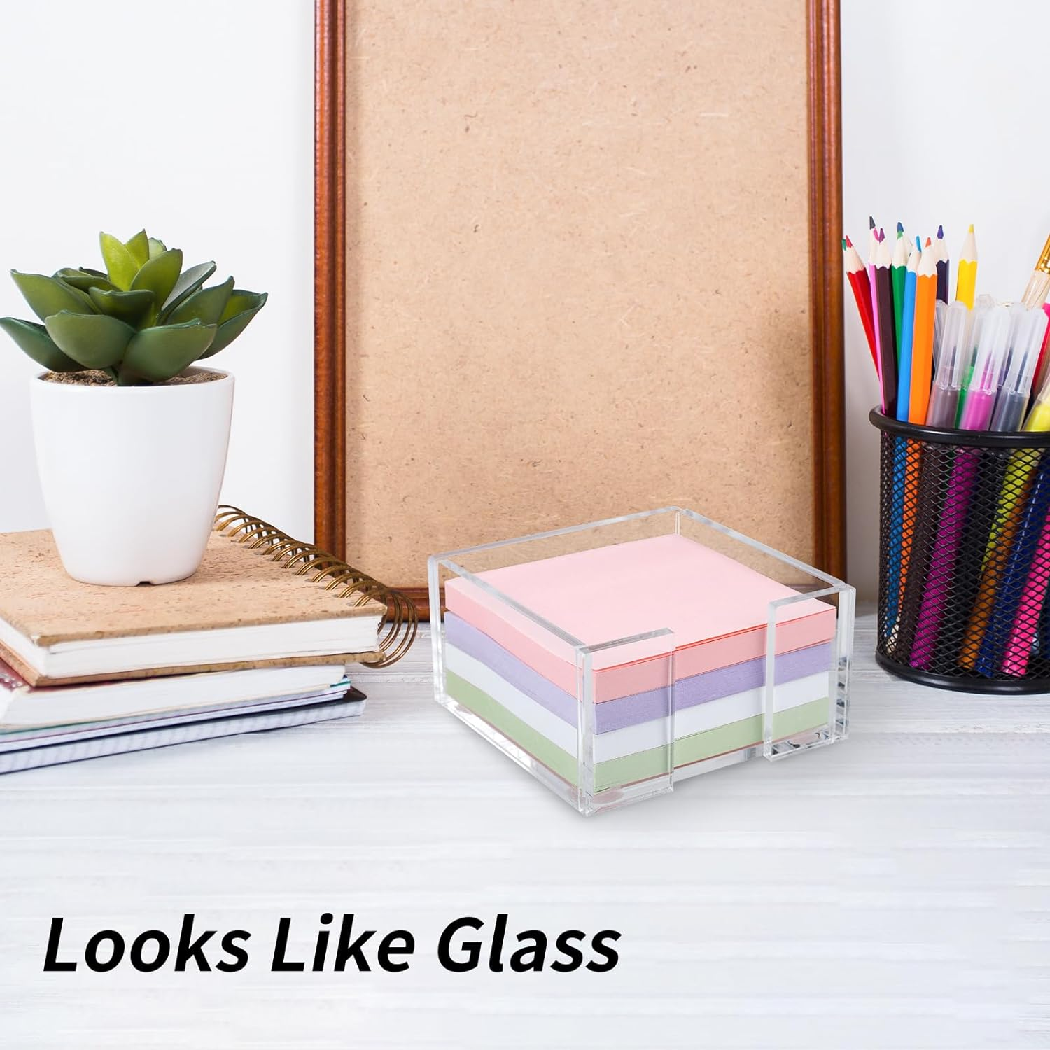Acrylic Sticky Note Holder, 3 X 3 Crystal Clear Acrylic Notepad Holder Acrylic Sticky Note Dispenser for Dorm Room and Office Desk Organizer image number 1