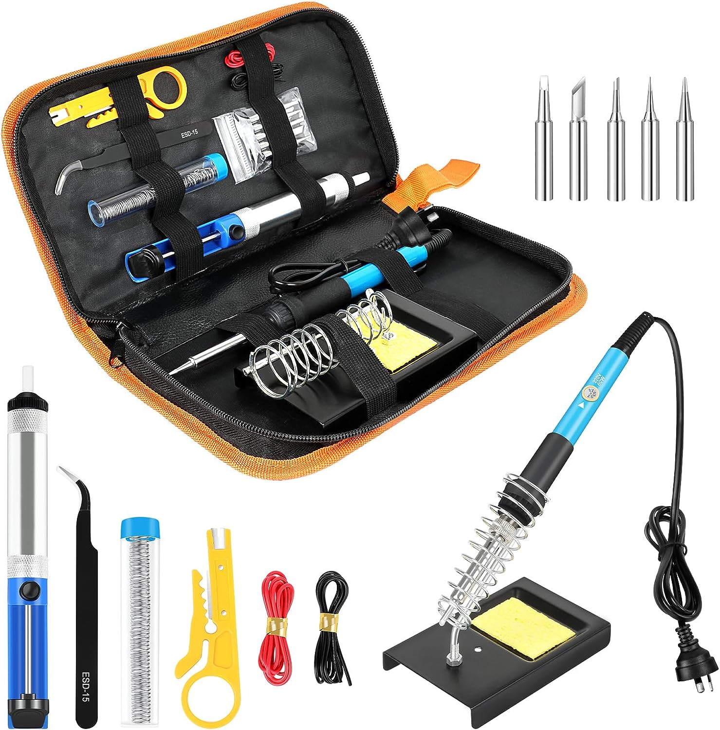 60W Soldering Iron Kit, Adjustable Temperature Welding Tool with LCD Digital Soldering Welding Iron Kit Household Electronic Soldering Repair Tools image number 5