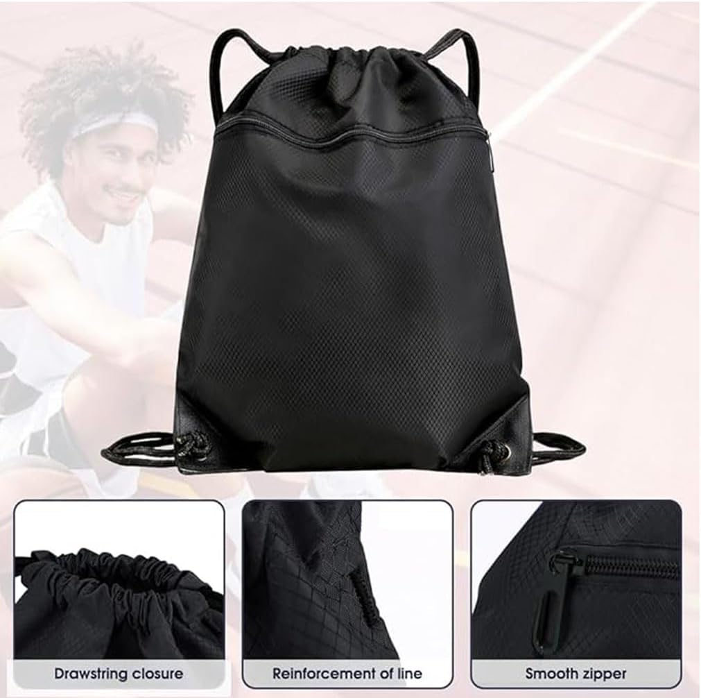 Drawstring Backpack Bag,Waterproof Back Sack Sport Gym Sackpack Bag Basketball Bag,Leisure Hiking Bag Travel Camping Bag Swim Bag with Zip Pocket Shoulder Thick Straps image number 1