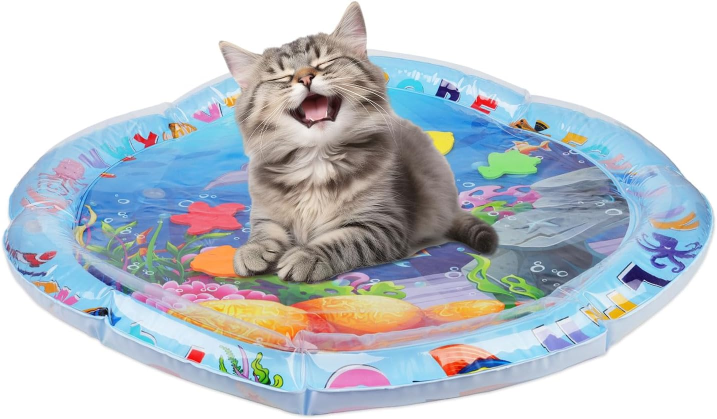 NQEUEPN Water Play Mat for Cats, Cat Play Pad, Funny Water Game for Pets, Sensory Water Pad Toy for Pets, Dogs, Cats Playing Alone in the Water (Round Grey Whale) image number 5