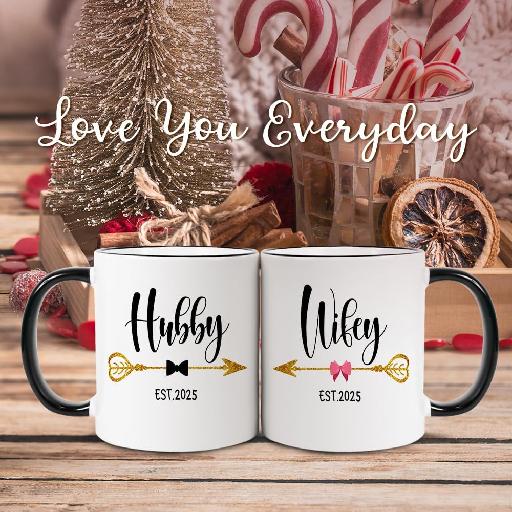 Fatbaby Est 2025 Hubby and Wifey Coffee Mug,Mr and Mrs Gifts Couple Mug, Wedding Gift Mug for Couples, Newlywed Gifts,Unique Bridal Shower Gifts Mug for Bride and Groom 11Oz
