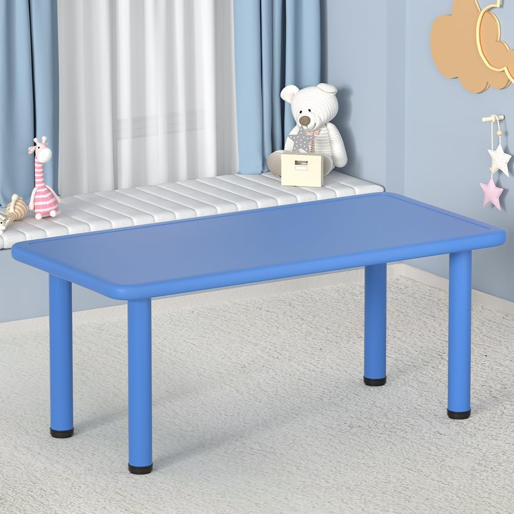 Keezi Kids Table, 120Cm Rectangle Toddler Children Study Tables Desk Dining Drawing Eating Painting Learning Activity Play Setting Home Living Room Bedroom Outdoor Furniture, Adjustable Feet Blue