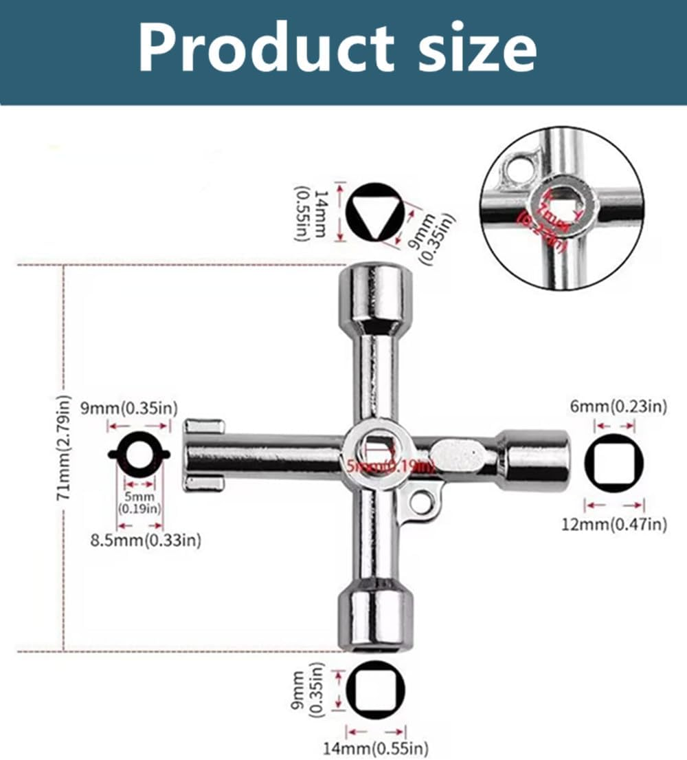 3 Pack 4-Way Multi-Functional Universal Cross Key, Stainless Steel Utility Wrench for Water Meters, Electric Boxes & Cabinets image number 3