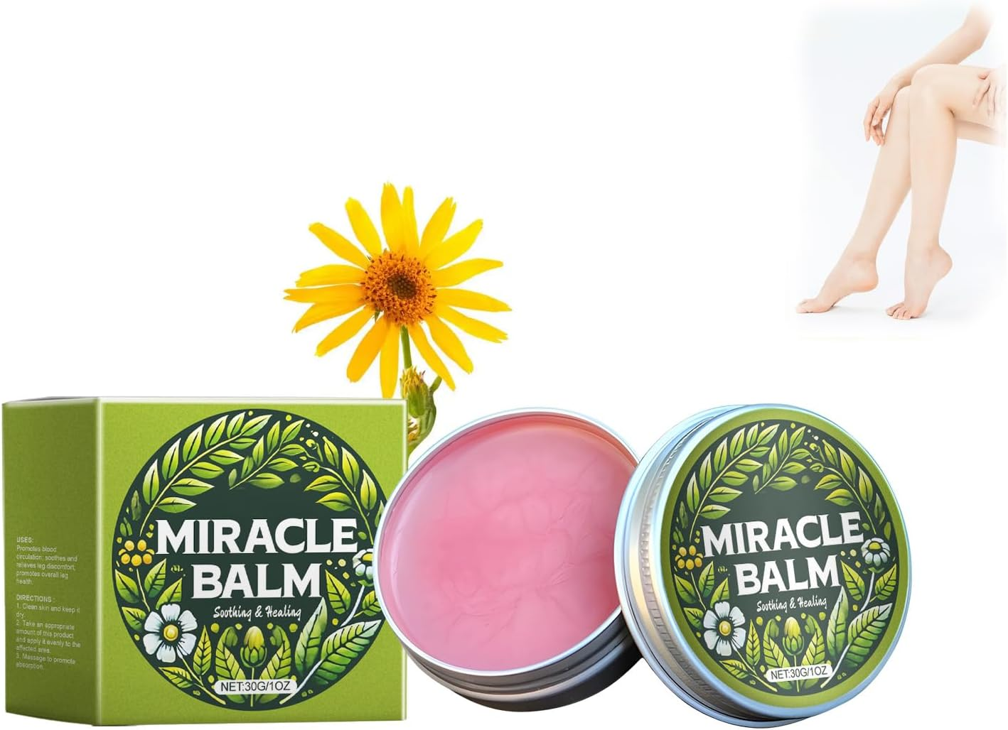 Miracle Balm, Natural Ingredients Soothing Cream for Legs Arms & Back Long Lasting Comfort, Skin Friendly Moisturizing Body Massage Balm for Men Women, Plant Extracts Herbal Cream (6PCS)
