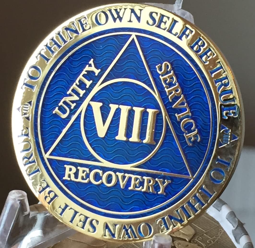 8 Year AA Medallion Dusty Blue Color Gold Plated Chip image number 4