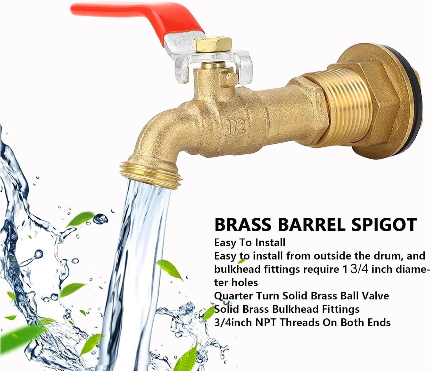 Changor Rain Drum Faucet Valve, Rain Drum Spigot 3/4Inch NPT Female Threads Water Barrel Spigot Kit for Bathtubs image number 5