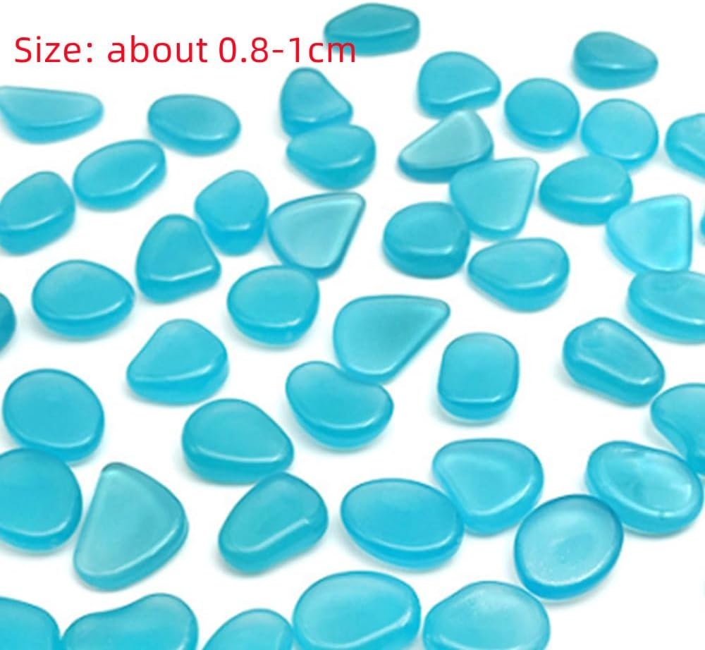 Naisfei Glass Stones, 200 Pcs Fish Tank Rocks Glow in the Dark,Pebbles Stone for Fish Tank Aquarium Garden Plant Pots Bonsai Walkway(Blue) image number 1