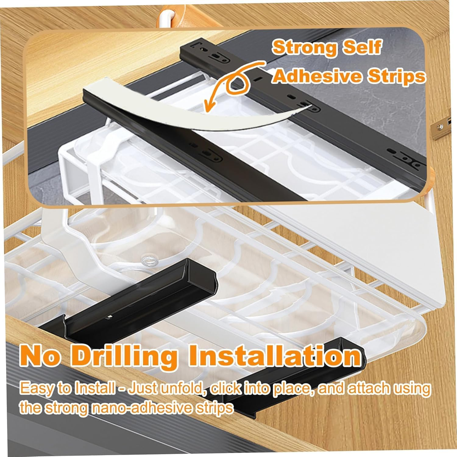 Pull Out Drawers for Cabinets, Large Pull Out Cabinet Organizer for Kitchen Storage & Organisation, Foldable Slide Out Drawer Storage for Kitchen, Pantry, Shelves (White -1Pcs) image number 2