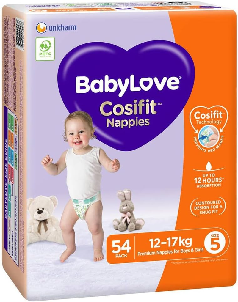 Babylove Cosifit Unisex Walker Baby Nappy Pad 54-Pieces Pack, Size 5