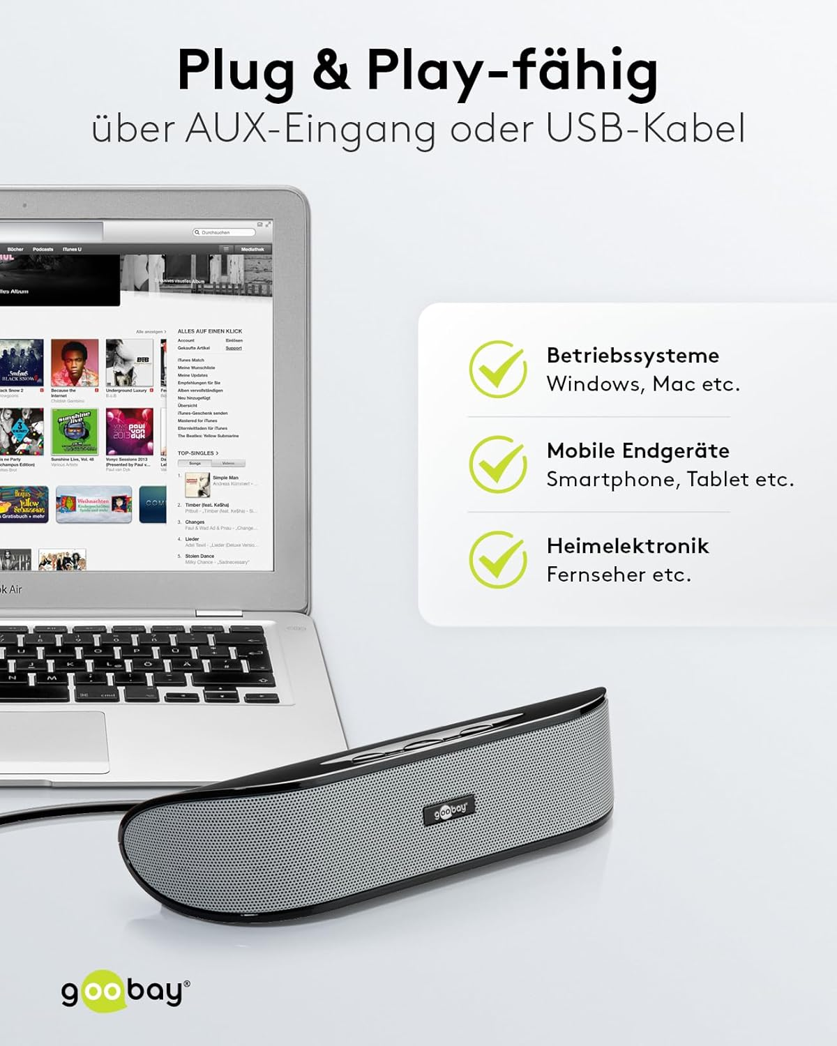 Goobay Portable Mini Stereo Soundbar, Black - White image number 3