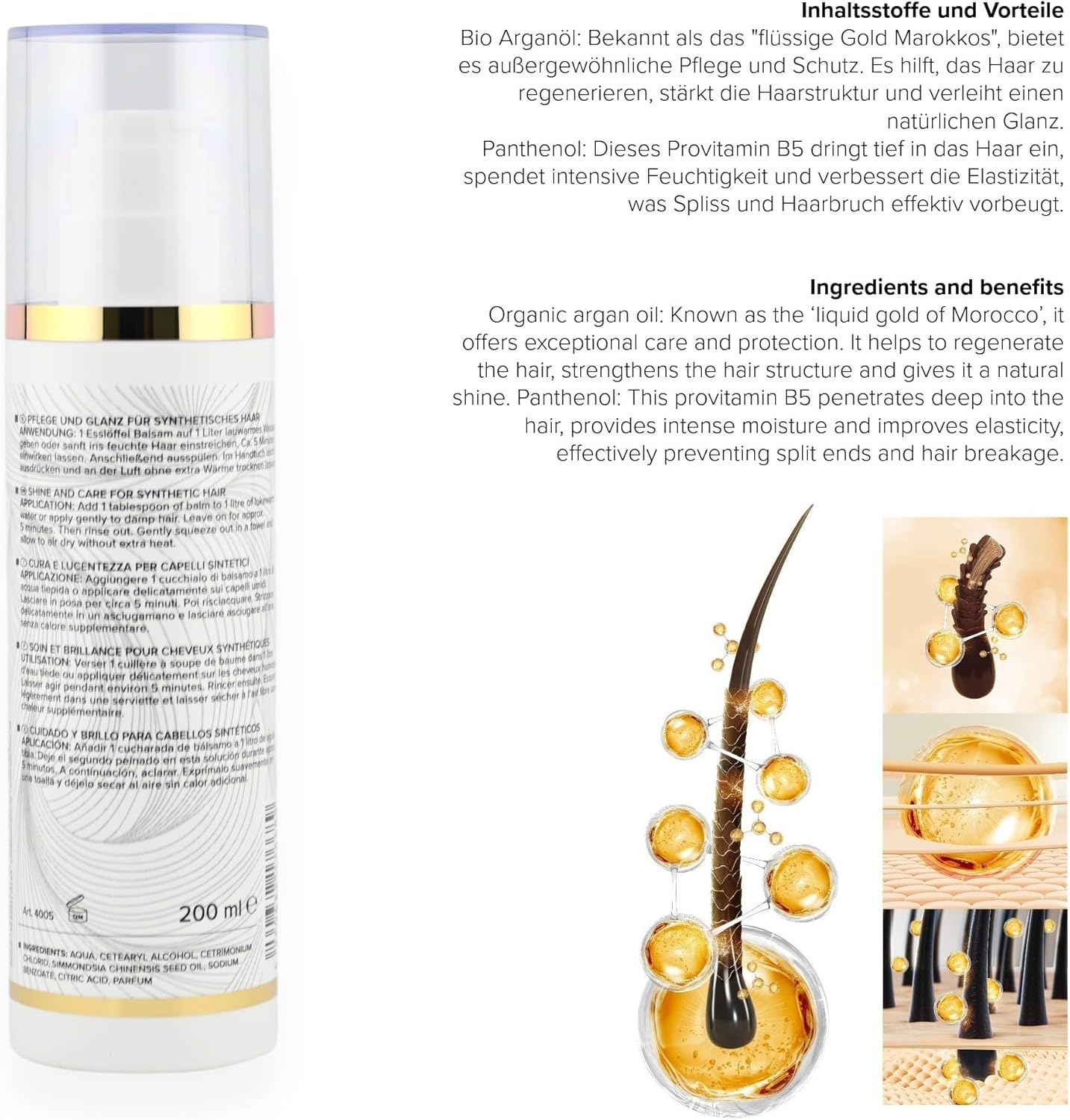 LUTTMANN&reg; Synthetic Hair Care Wigs Shampoo & Balm Care Set 200 Ml Each - Gentle Cleaning for Synthetic Hair - Especially for Hairpieces & Wigs image number 2