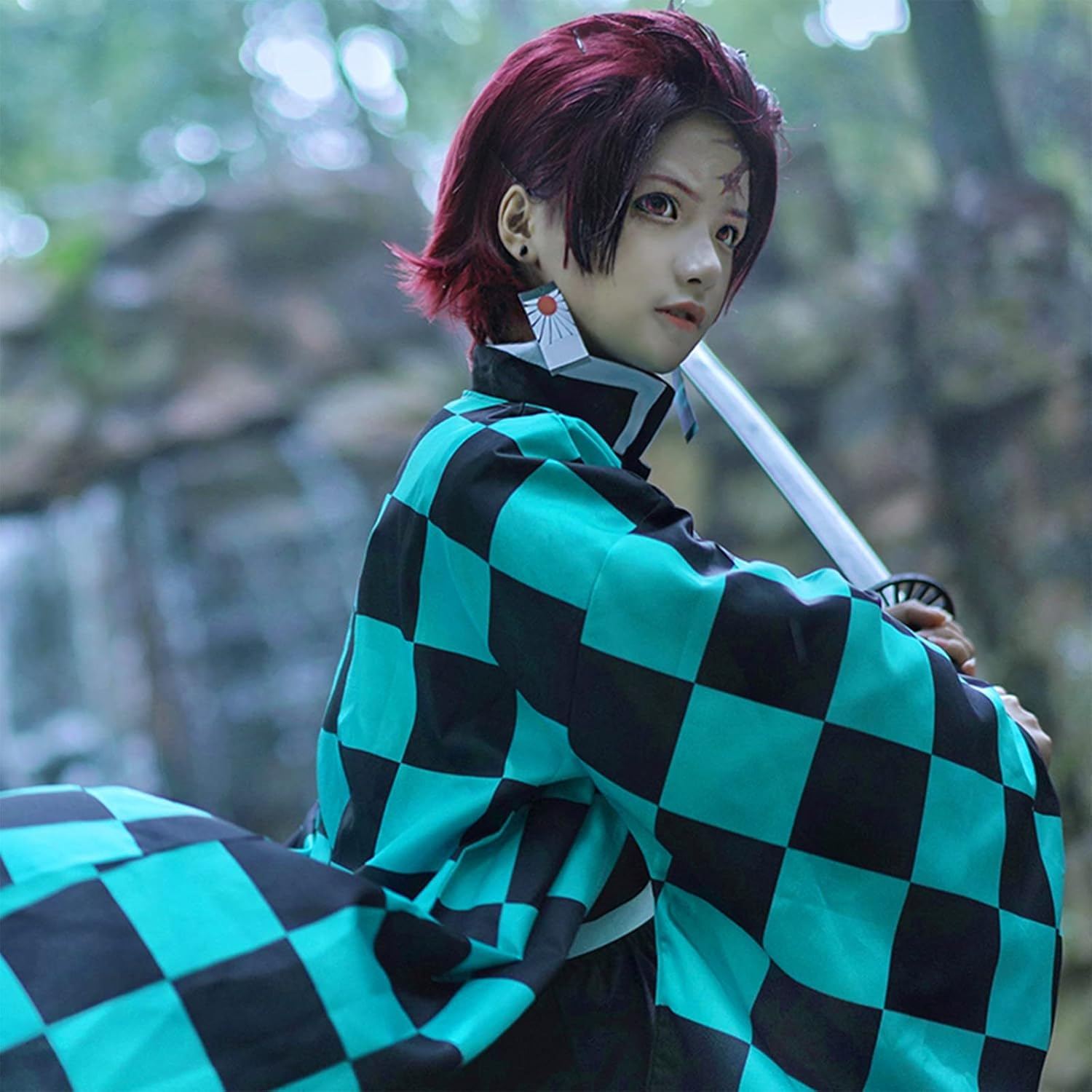 Anime Cosplay Costume,Black Green Japan Kimono,Unisex Adult Cloak Jacket Uniform Outfit,Kimono Halloween Cosplay Anime Outfit Adult Coat Costume image number 3