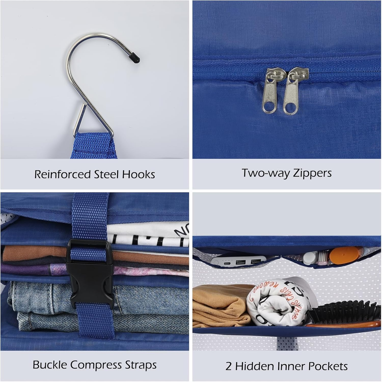 Surblue Hanging 3-Shelf Closet Organizer Pocket Collapsible Washable Oxford Fabric with 2 Hooks (XL 17.71 * 11.81 * 20In, Blue) image number 2