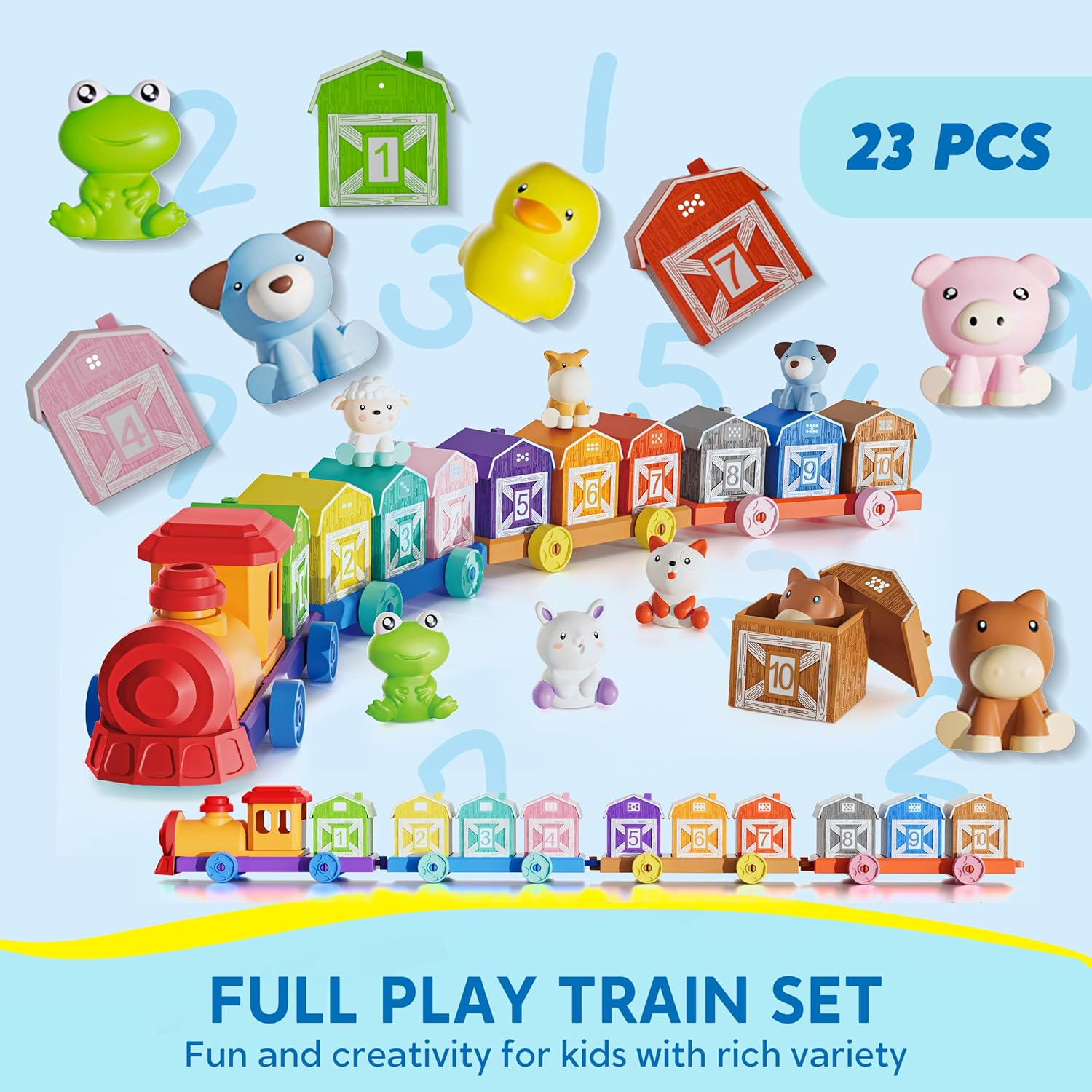 Montessori Farm Animal Learning Toys for Toddlers 1-3, Counting, Matching & Sorting Montessori Learning Farm Train,Color Sorting, Matching Game, (Upgraded Version) - Regular Version image number 3