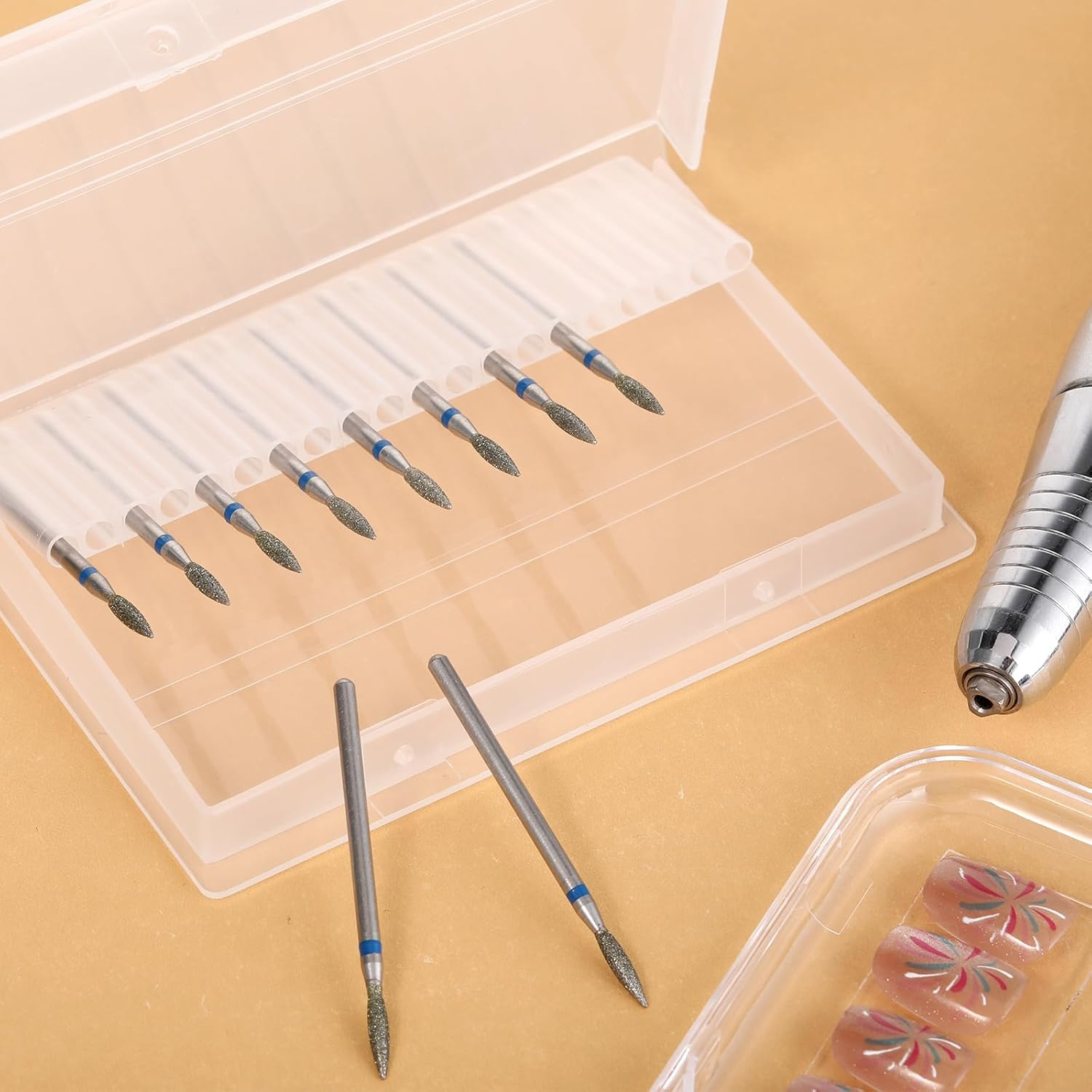 10 Pcs Diamond Flame Cuticle Drill Bits with Case 3/32'' Cuticle Clean Drill Bit Cuticle Nail Drill Bits Electric Nail File Machine Cuticle Bit Manicure Pedicure Polishing Kit for Nail Salon Manicure image number 4