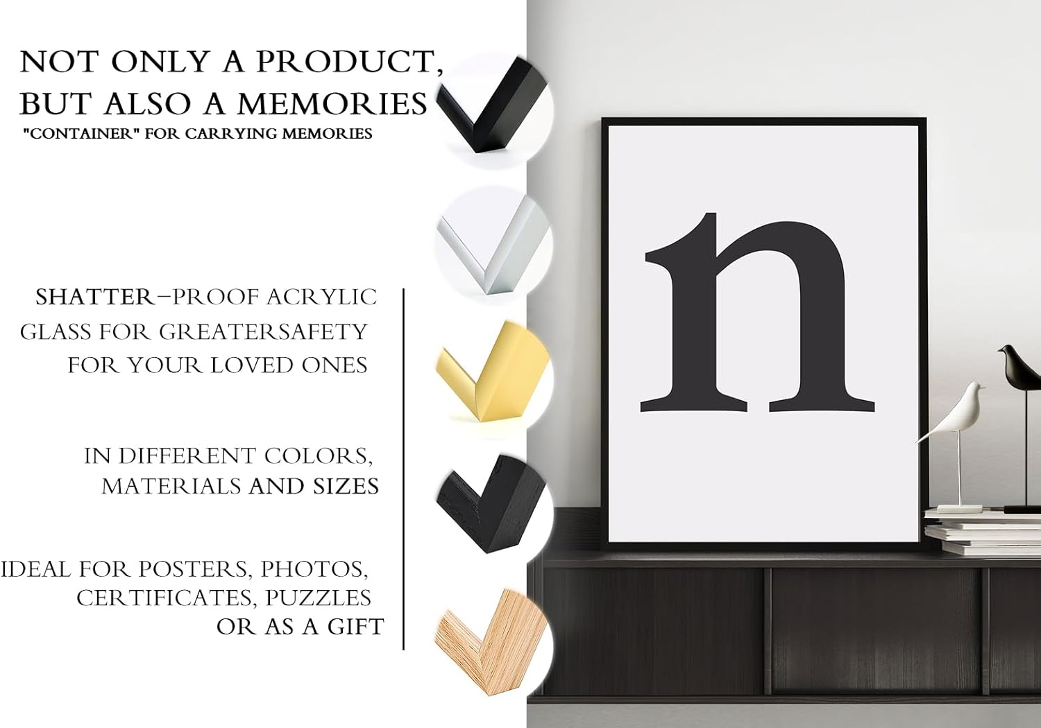 Picture Frame, Aluminium Photo Frame, Classic Minimalist Certificate Frame with Plexiglass, for Wall Mounting and Home Decoration